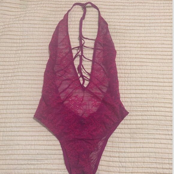 Victoria's Secret Other - Victoria's Secret Lace Purple/Pink Lingerie Strappy Back Bodysuit Size Small